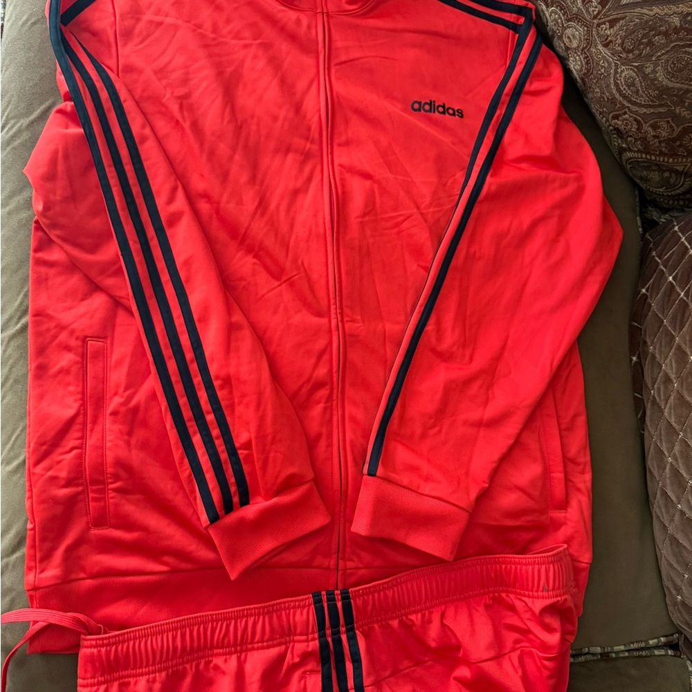 Adidas Red Track Jacket with Black Stripes